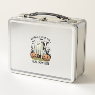Vintage Halloween Farm Cow Metal Lunch Box