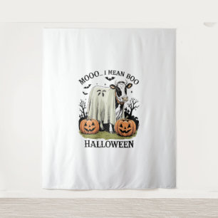 Vintage Halloween Farm Cow Tapestry