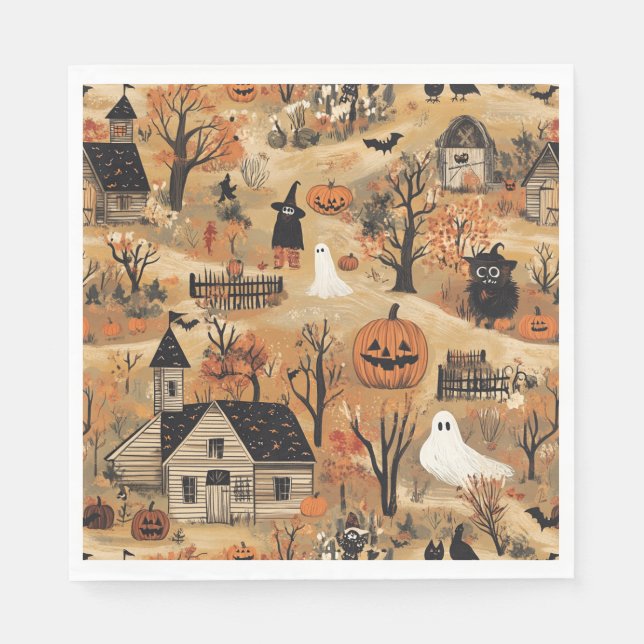 Vintage halloween farm pattern napkin (Front)
