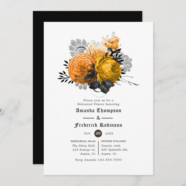 Vintage Halloween Floral Wedding Rehearsal Dinner Invitation (Front/Back)