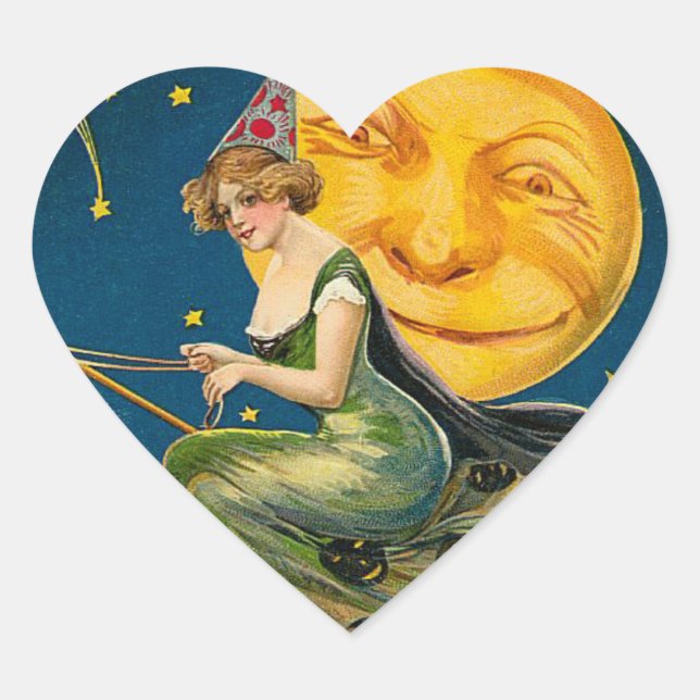 Vintage Halloween Flying Witch Stickers (Front)