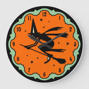 Vintage Halloween Flying Witch Wall Clock