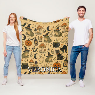 Vintage Halloween Frog All Over Print Name Fleece Blanket