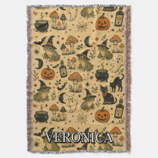 Vintage Halloween Frog All Over Print Name Throw Blanket