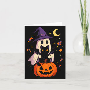 Vintage Halloween Ghost And Black Cat Graphic Card