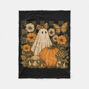 Vintage Halloween Ghost And Pumpkin Floral Women Fleece Blanket