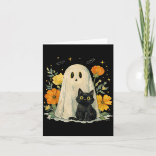 Vintage Halloween Ghost Black Cat Groovy Floral Card