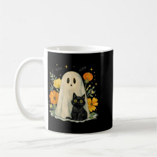 Vintage Halloween Ghost Black Cat Groovy Floral Coffee Mug