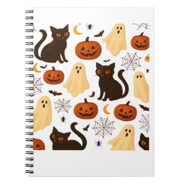 Vintage Halloween Ghost & Black Cat Pattern Classi Notebook (Front)