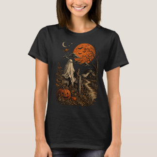 Vintage Halloween Ghost & Black Cat Tee
