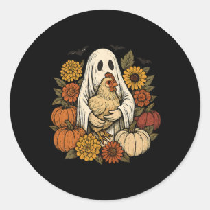 Vintage Halloween Ghost Chicken Autumn Flowers Pum Classic Round Sticker