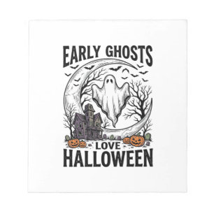 Vintage Halloween Ghost Haunted Moon Engraving Art Notepad