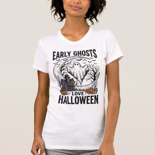 Vintage Halloween Ghost Haunted Moon Engraving Art T-Shirt