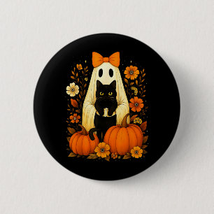 Vintage Halloween Ghost Holding Black Cat Groovy 6 Cm Round Badge