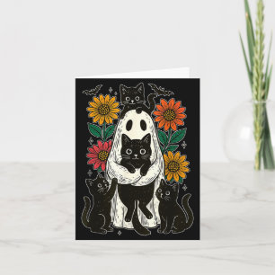 Vintage Halloween Ghost Holding Black Cat Groovy Card