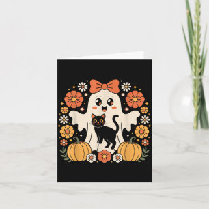 Vintage Halloween Ghost Holding Black Cat Groovy Card