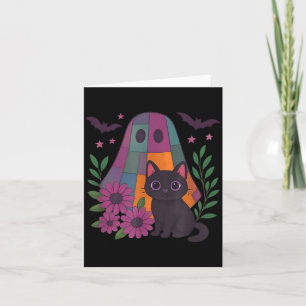 Vintage Halloween Ghost Holding Black Cat Groovy Card