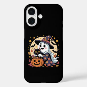 Vintage Halloween Ghost Holding Black Cat Groovy  iPhone 16 Case