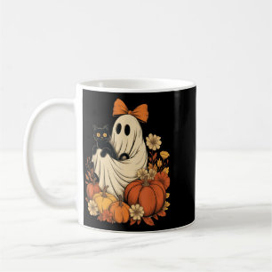Vintage Halloween Ghost Holding Black Cat Groovy Coffee Mug