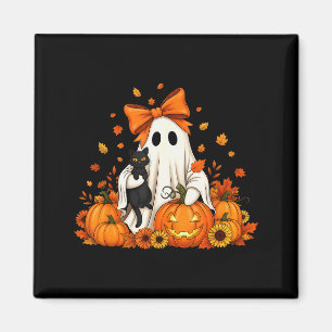 Vintage Halloween Ghost Holding Black Cat Groovy F Magnet