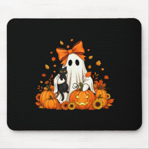 Vintage Halloween Ghost Holding Black Cat Groovy F Mouse Pad
