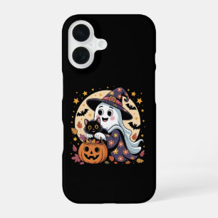 Vintage Halloween Ghost Holding Black Cat Groovy iPhone 16 Case