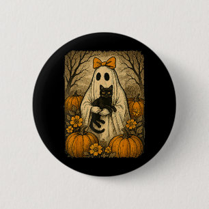 Vintage Halloween Ghost Holding Black Kitten Cat 6 Cm Round Badge