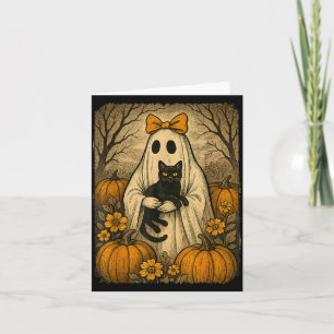 Vintage Halloween Ghost Holding Black Kitten Cat Card