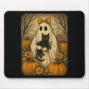 Vintage Halloween Ghost Holding Black Kitten Cat Mouse Pad