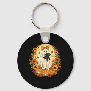 Vintage Halloween Ghost Holding Black Labrador Dog Key Ring