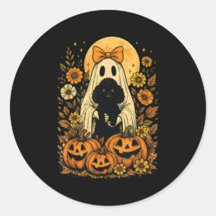Vintage Halloween Ghost Holding Odle Dog  Classic Round Sticker