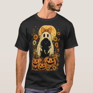 Vintage Halloween Ghost Holding Odle Dog T-Shirt