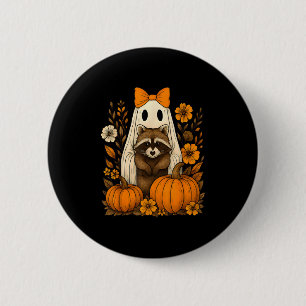 Vintage Halloween Ghost Holding Raccoon Groovy Flo 6 Cm Round Badge