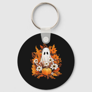 Vintage Halloween Ghost Pumpkin Daisy Floral Autum Key Ring