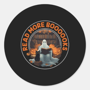 Vintage Halloween Ghost Read More Books Black Cat Classic Round Sticker