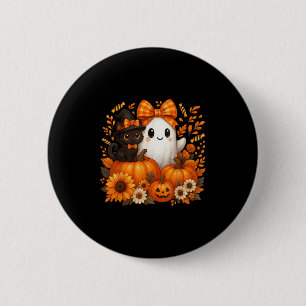Vintage Halloween Ghost With Black Cat And Pumpkin 6 Cm Round Badge