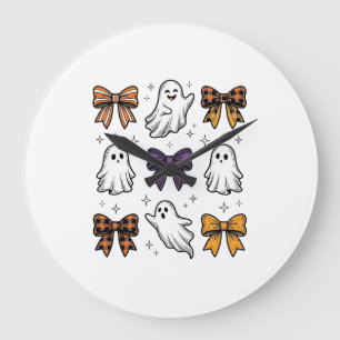Vintage Halloween Ghosts and Bows Shirt Design_1 Large Clock
