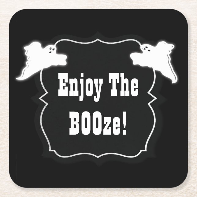 Vintage Halloween Ghosts Square Paper Coaster (Front)