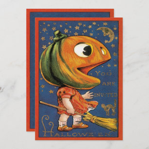 Vintage Halloween, Giant Pumpkin Head Costume Invitation