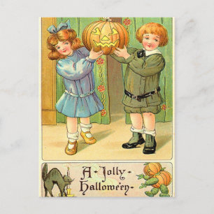 Vintage Halloween Girl and Boy Postcard