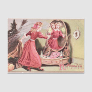 Vintage Halloween Girl in Red Dress Tissue Paper