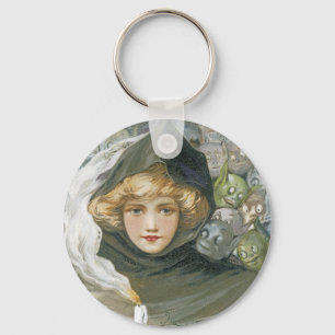 Vintage Halloween Girl Key Ring
