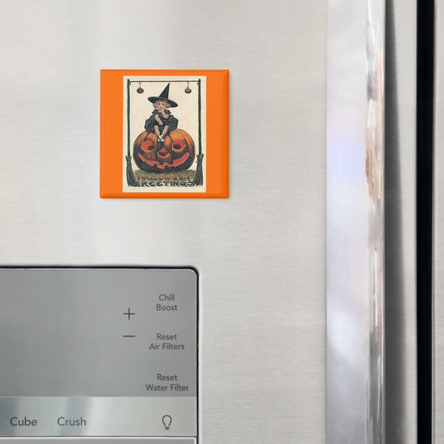 Vintage Halloween Girl on Jack o'Lantern Magnet (In Situ (Fridge))
