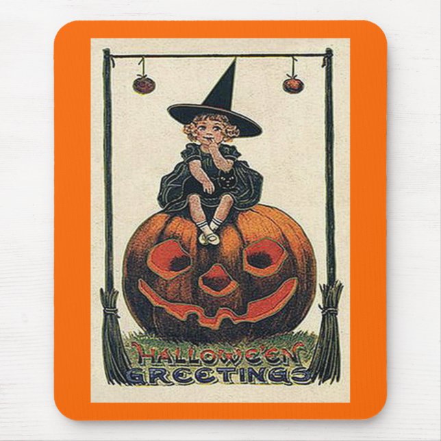 Vintage Halloween Girl on Jack o'Lantern Mouse Pad (Front)