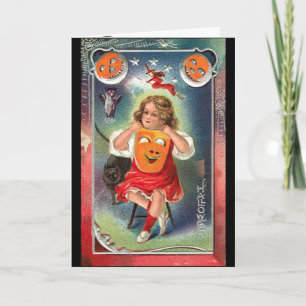 Vintage - Halloween Girl with Mask Card