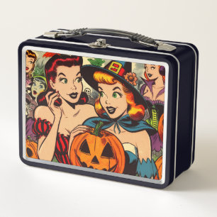 Vintage Halloween Girls Comics Metal Lunch Box