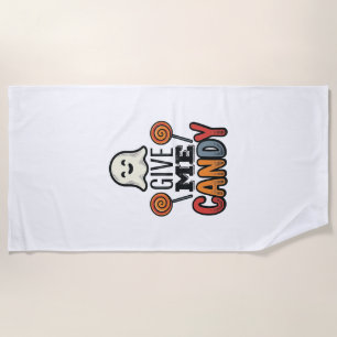 Vintage Halloween Give Me Candy Ghost Shirt Design Beach Towel