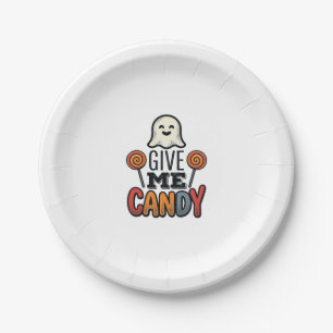 Vintage Halloween Give Me Candy Ghost Shirt Design Paper Plate