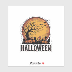 Vintage Halloween Graveyard Bat Moon Art_1