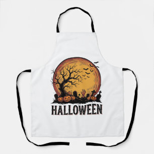 Vintage Halloween Graveyard Bat Moon Art_1 Apron
